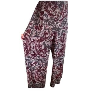 ASTR THE LABEL wide leg pants, back zip, maroon/burgundy & grey print. S